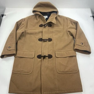 Vintage LL Bean Toggle Duffle Coat Wool Thinsulate Beige Tan Size Large Hooded - Picture 1 of 14