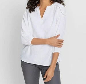 Damen Shirt Bluse Blusenshirt Schlupfbluse 3/4 Arm Baumwolle weiß Gr. 40 *NEU* - Bild 1 von 3