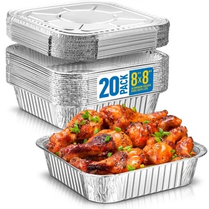8x8 Disposable Aluminum Pans With Lids - 20 Pack Foil Pans For Cooking, Bakin... - Bild 1 von 7