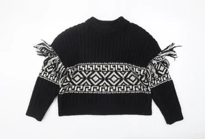 H&M Women's Black Geometric Pullover Jumper Size L - Picture 1 of 12