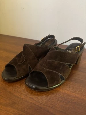 Sandalias de gamuza marrón vintage años 70 Amalfi by Rangoni hechas en Italia talla 9,5 M Foto 1 de 4