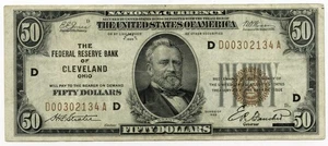 1929 $50 National Currency Note Federal Reserve Bank Cleveland Ohio - P583 - Picture 1 of 2