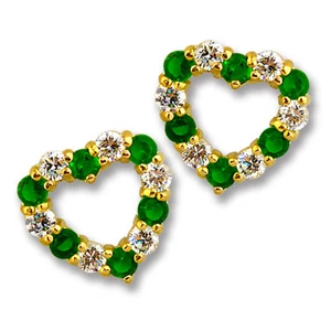 1.00 CT 14K YELLOW GOLD HEART EMERALD W/ WHITE SAPPHIRE STUD SCREW BACK EARRINGS - Picture 1 of 2