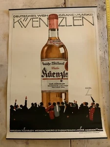 Ludwig Hohlwein Plakat 1920 Litho Künzlen Weinbrand Lagerfund no Emailschild - Bild 1 von 6