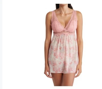 NEW Jessica Simpson Trianble Cup Nightie & Thong Set BLUSH GARDENIA PRT lingerie - Image 1 of 3