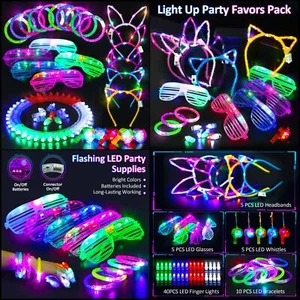 65 Pack Glow in the Dark Party Supplies - LED Light-Up Toys, Bulk Favors. - Picture 1 of 12