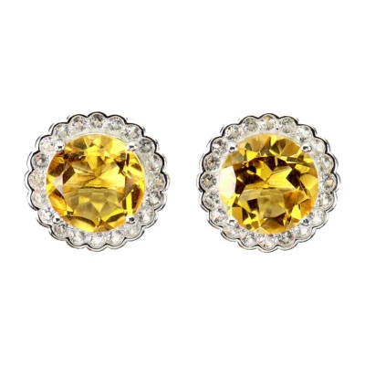 Pendientes de plata 925 redondos de San Valentín amarillo citrino 9 mm topacio piedras preciosas joyería Foto 1 de 4