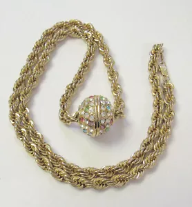 VINTAGE 14K VERGOLDETER ANHÄNGER & 30" KETTE EDELSTEINSCHLIFF KRISTALLE - Bild 1 von 12