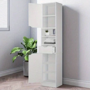 Modern White High Tall Bathroom Cabinet Storage Furniture Cupboard - Picture 1 of 5