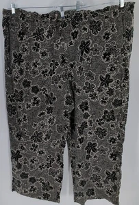 Sonoma Womens SZ 4XL Pants Linen Blend Wide Leg Black Floral Elastic Waist - Picture 1 of 6