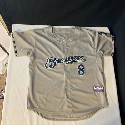 Ryan Braun #8 Milwaukee Brewers Gray Sewn Majestic Authentic Jersey SZ 52 Men - Image 1 of 4