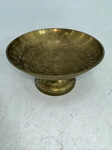 Vintage Brass Pedestal Footed Candy/Trinket Dish Floral Engraved Made in India - Picture 1 of 13