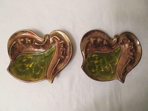 Vintage Pair Mid Century Cal Orig Pottery #55 Ashtrays Green Gold Brown - Picture 1 of 6