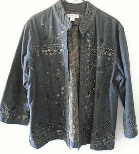 Coldwater Creek Women's Dark Gray Denim Lined Jacket Size Small, BOHO Accents - Picture 1 of 8