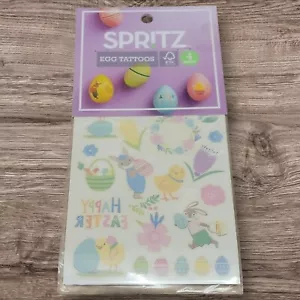 Spritz Osterei Tattoos 4 Blatt Deko Hase Küken Blumenkranz Pastell - Bild 1 von 4