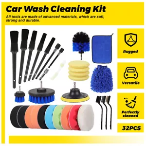 Cleaning Wash Kit Interior Exterior Engine Wheel Drill Brush Universal For Car - Picture 1 of 16