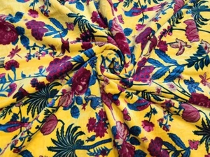 Luxury Soft Velvet Yellow Floral Art Fabric Indian Dress Sewing Upholstery Throw - Picture 1 of 8