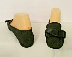 60's Oomphies 44883 Black Fabric Satin Bow House Shoe Slippers Flats 9N USA made - Picture 1 of 11