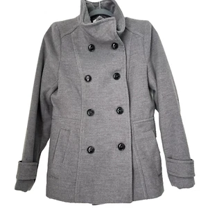 H&M Women’s Double breasted Short Pea Coat Gray Sz 4 Classic Elevated Career - Picture 1 of 13