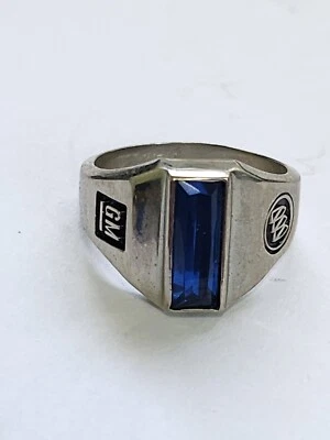 10K White Gold sz 7 General Motors Buick Logo  Service Signet Ring 7g Blue Stone - Image 1 of 4