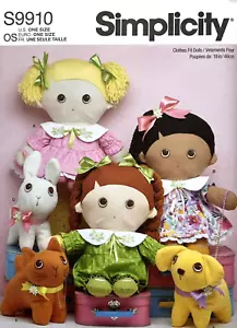 Simplicity Pattern S9910/12009 18" Plush Dolls, Clothes and Plush Pets - Picture 1 of 4