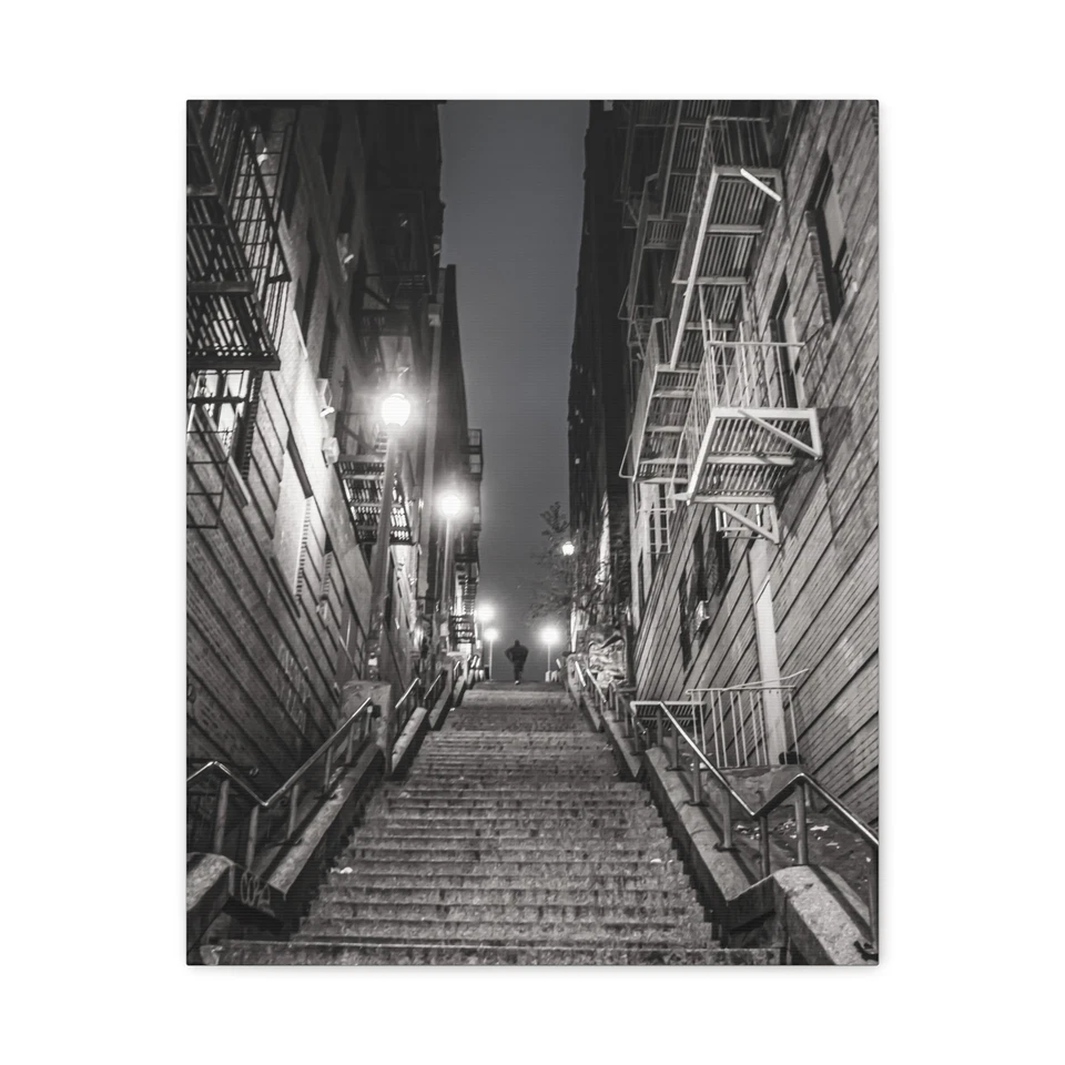 Arte de pared de bellas artes con escalera Bronx | Fotografía urbana en blanco y negro 16x20 Foto 1 de 1