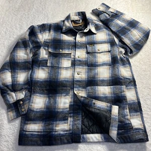 Wrangler Snap Quilted Flannel Tannin Blue Plaid Shirt/Jacket Medium Chest Pocket - Picture 1 of 21