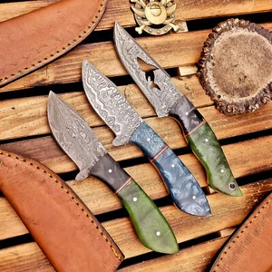 LOT OF 3 PCS CUSTOM Handmade DAMASCUS steel Skinner knives Hunting Knives 617 - Picture 1 of 8