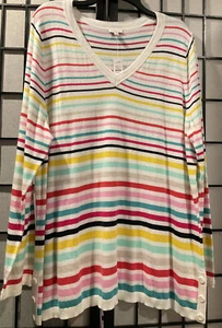 New Talbots Woman Striped V Neck Long Sleeve Lightweight Sweater Plus Size 2X - Picture 1 of 6