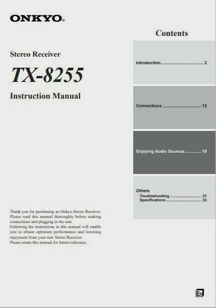 Onkyo TX-8255 - AM / FM Stereo Hifi Receiver - Instructions - USER MANUAL - Image 1 of 1