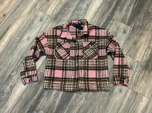 Nwt’s Lulus Pink Plaid Bling Sherpa Fleece Cropped Jacket Women’s M - Picture 1 of 14