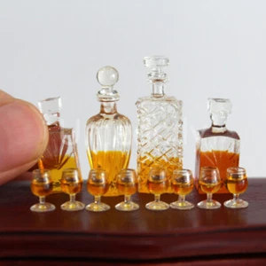 12PC Miniature Dollhouse 1/12 4 Wine Bottle With 8 Wine Glass Drinks Accessory - Picture 1 of 11