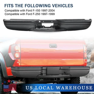 Black Steel Rear Step Bumper w/Light Fits 97-04 Ford F150 97-99 F250 XLT - Picture 1 of 10