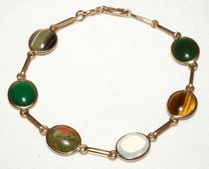 Vintage UK 9k Yellow Gold Link Bracelet w. 6x Gemstone Accents (KoS) L15 - Picture 1 of 11