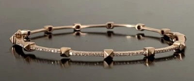 14K Solid Rose Gold Hinged Pyramid Micro Pave Diamonds Bangle Bracelet 7” — 第 1/4 张图片
