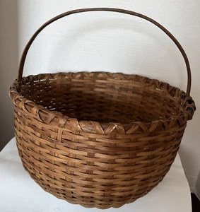 Antique/Vintatge Woven Rib Splint Oak Market Basket - Picture 1 of 22