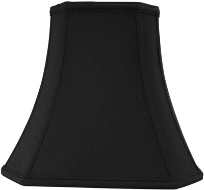 Black Silk Square Bell Cut Corner 18 Inch Lampshade with Matching Harp and Finia - Image 1 of 4
