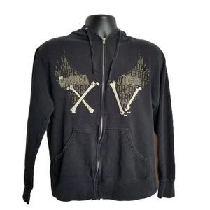 Vans Warped Tour Medium Black Zip Hoodie Crossbones Wings Graphics Vintage Band - Picture 1 of 12