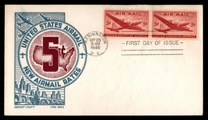 Mayfairstamps US FDC 1946 New Airmail Rates Cachet Craft Ken. Boll First Day Cov - Picture 1 of 2