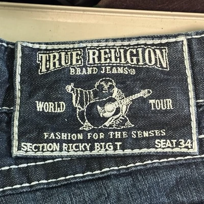 Vintage True Religion Ricky Big T Unisex Jeans 34 Dark Wash Y2K Denim World Tour - Image 1 of 4