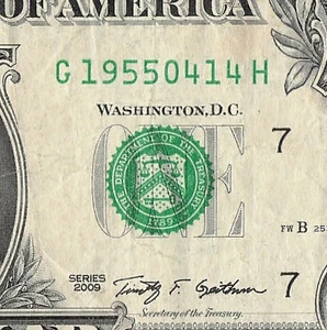 APR 14 1955 Birthday Fancy Serial Number Date Note One Dollar Bill 04 14 1955 - Picture 1 of 11