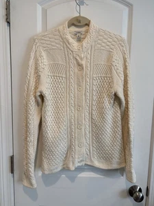 LL Bean Heavy Weight Cotton Fishermen Cable Cardigan Sweater Women’s Size M - Picture 1 of 4