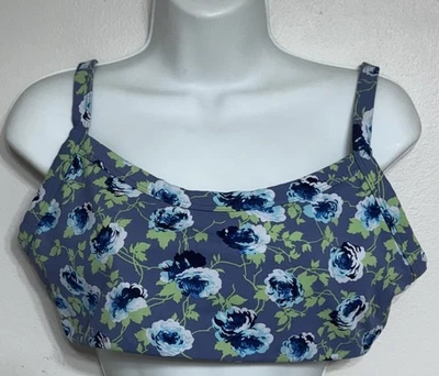 Aerie Offline Bralette Bra Women’s Size Large Blue Floral Wireless Stretch - Image 1 of 4