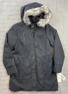 Cat & Jack Jacket Youth XL Black Hooded Parka Removable Faux Fur Winter Coat - Image 1 of 4