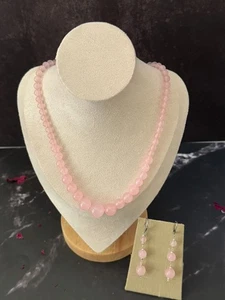 Rose Quartz Beaded Necklace And Earring Set 18" ~ 888 - Picture 1 of 4