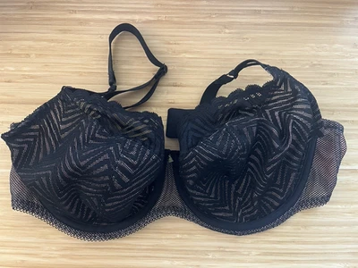 Sutiã Freya US 36G Escape Lace Balconette preto com forro rosa novo sem etiquetas - Imagem 1 de 3