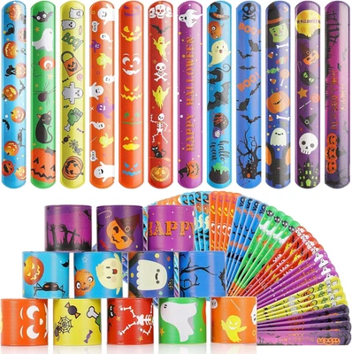 Halloween Party Favors for Kids, 48 PCS Halloween Slap Bracelets Assorted Bulk P