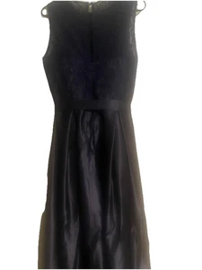 Precioso Vestido Formal Negro Satén y Encaje Talla 10/Sashe Negro Cinturón Corbata Maxi - Imagen 1 de 11