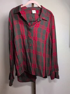 Cabi Cunningham rot/grau kariertes Flanell Popover Hemd Large - Bild 1 von 8