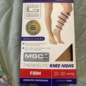 Neo G Medical Luxus therapeutische Kniestrümpfe fest 20-30 mmHg LARGE beige 905 - Bild 1 von 5